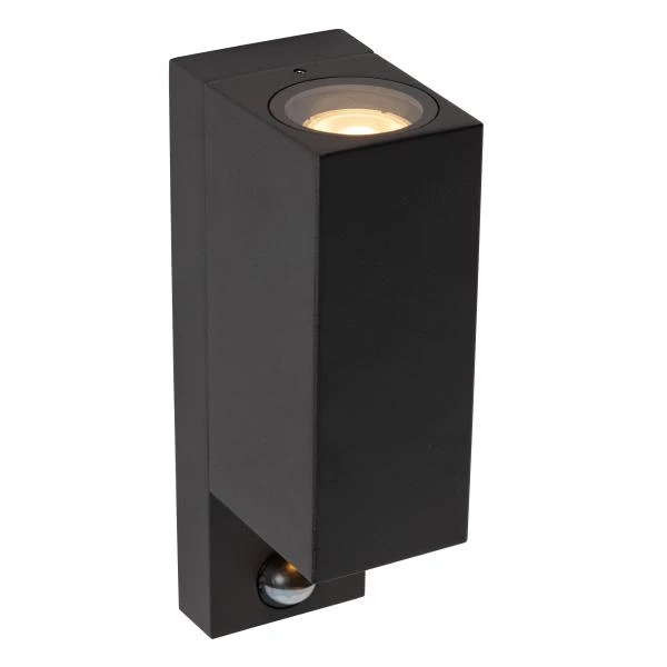 Lucide ZARO IR - Wandspot / Wandlamp Binnen/Buiten - 2xGU10 - IP65 - Beweging & dag/nacht sensor (uitschakelbaar) - Zwart - detail 1